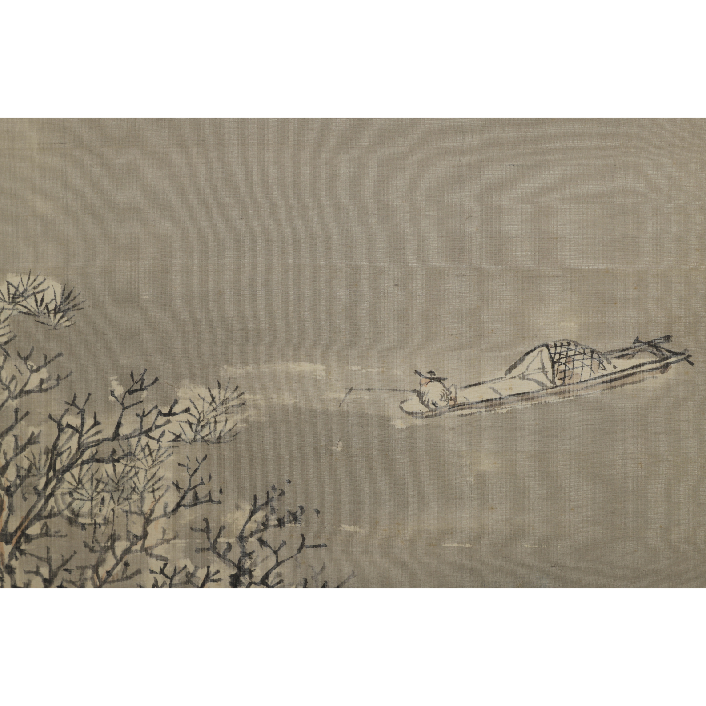 二拍)山海經拍賣-疑清代水墨立軸雪江釣客款不識絹本(MA-GAMG09JH)AU